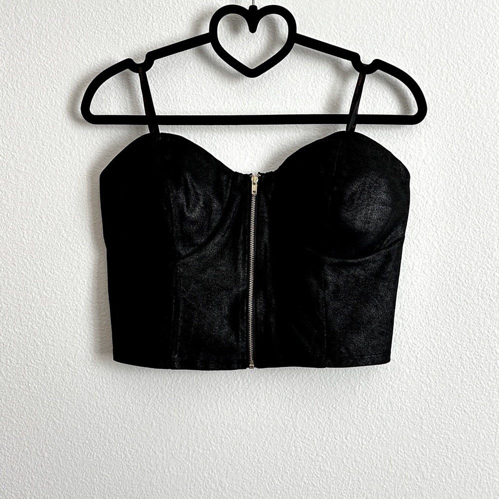 Guess Black Strapless Front-Zip Padded Cropped Bustier Size XL